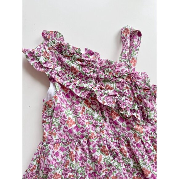 Girls' JANIE AND JACK Pink Floral Cotton Poplin Ruffle Asymmetric Dress, Size 5Y - Picture 6 of 10